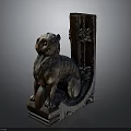 Antique Wooden Lion Carving Decorative Component With Intricate Patterns And Solid Base