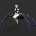 Purple Haired Female Character Sitting On Large Black Spider With Mechanical Legs