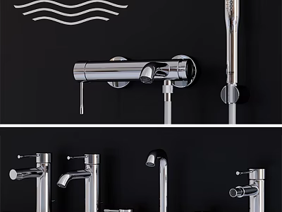 Modern Bathtub Fixtures With Wall Mounted Faucet And Handheld Shower Chrome Finish 3d model