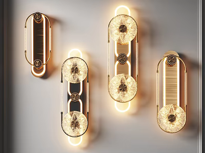 Elegant Modern Gold Wall Lamps With Round Crystal Shades And Illuminated Metal Frames 3d model