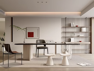 Home Study Desk Bookcase Ornaments Vase Book Single Chair Stool Decorative Cabinet Computer 3d model