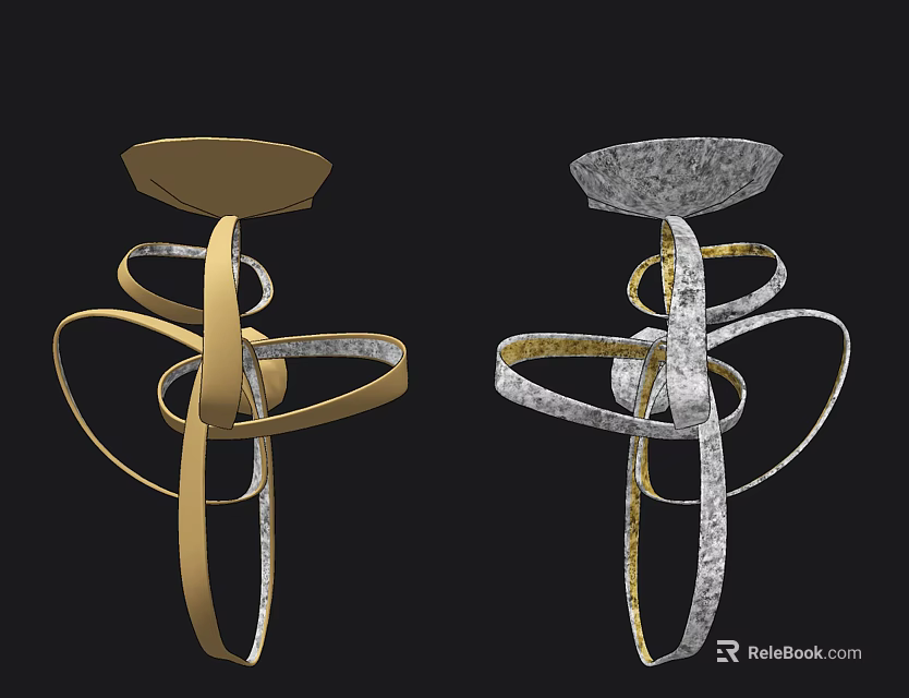 Stylish Modern Wall Sconces With Gold And Silver Twisted Metal Curved Designs 3d model 