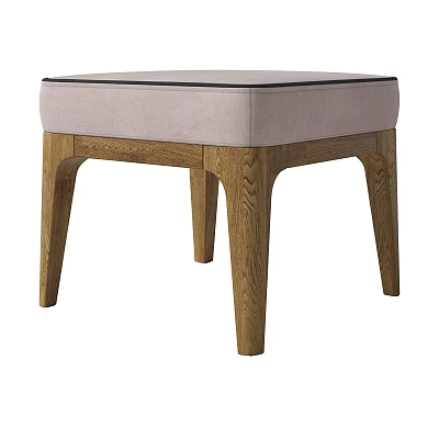 Modern Upholstered Stool With Light Pink Seat And Oak Wood Legs 3d model