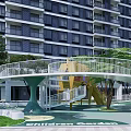 Fun Children's Play Area With Curved Slides Climbing Structures Green Trees And Lush Lawns