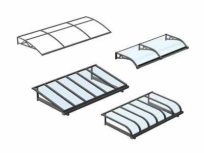 Four Different Modern Canopy Designs With Transparent Roof Panels And Metal Frame 3d model