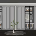 Modern White Wardrobe With Glass Doors Hanging Area Drawers Decorative Plants And Rug