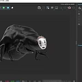 Game Movie Character With Black Bulbous Body White Faceless Mask Pink Top Hair And Insect Like Legs