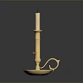 Golden Brass Candlestick Holder With White Candle And Handle Base 3d model