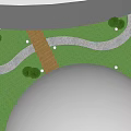 Round Dome Tent on Green Grass with Curved Pathway and Streetlights