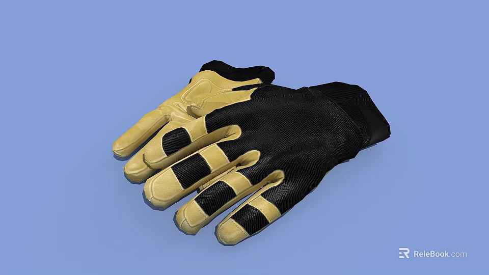 Black And Beige Gloves With Textured Palm And Breathable Back Design 3d model 
