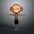 Cartoon Monkey Character 3D Model With Big Eyes Brown Body Black Shorts And Outstretched Arms