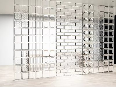 Sleek Modern Room Dividers With Geometric Patterns Squares Circular Holes And Glass Panels 3d model