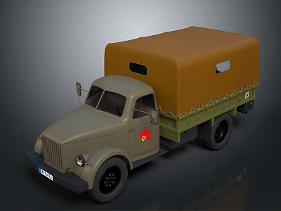 Military Green Truck With Brown Canvas Cover And Red Emblem On Side 3d model