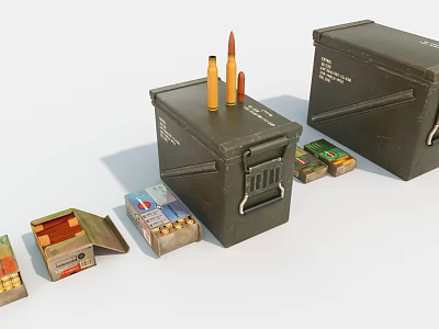 Military Themed Decorative Ornament Set With Green Ammo Boxes Bullets And Ammo Cases 3d model