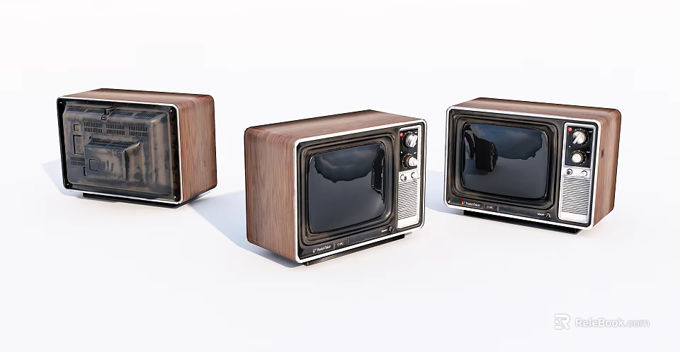 Three Vintage Televisions with Wooden Cases and Old-Fashioned Design on White Background 3d model 