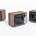 Three Vintage Televisions with Wooden Cases and Old-Fashioned Design on White Background