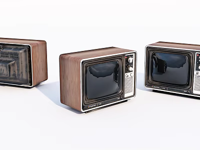 Three Vintage Televisions with Wooden Cases and Old-Fashioned Design on White Background 3d model