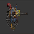 Military Weapon With Blue Metal Structure Red Components And Yellow Parts