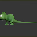 Cute Green Cartoon Chameleon Character With Big Eyes And 3D Model Design