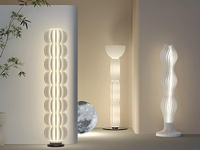 Modern Unique Shaped Floor Lamps With Bamboo Plant And Moon Decoration 3d model