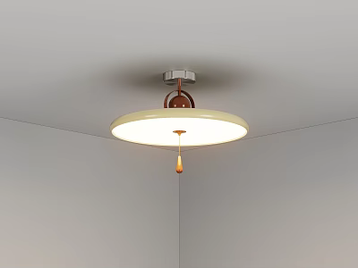 Elegant Modern Ceiling Light With Round Copper Base And Ivory Shade Tassel 3d model