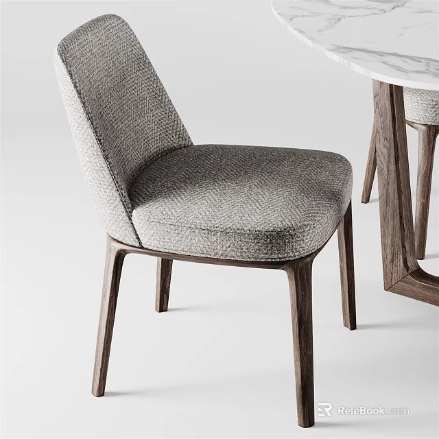 Modern Dining Table Set With Wooden Frame Upholstered Chairs And Marble Tabletop 3d model 