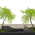 Courtyard landscape modeling tree tree red lasagna street tree 3d model