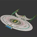 Futuristic Cosmic Spaceship With Circular Design And Colorful Thrusters For Space Exploration
