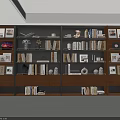 Sleek Modern Wooden Bookcase With Multilayer Shelves Books Photo Frames And Vinyl Records