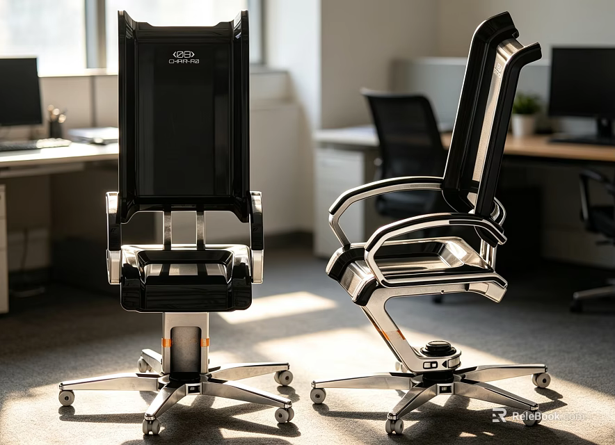 Modern Office Chair with Black Backrest and Silver Metal Frame Ergonomic Design and Rolling Wheels 3d model 