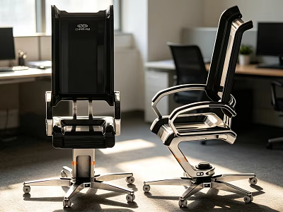 Modern Office Chair with Black Backrest and Silver Metal Frame Ergonomic Design and Rolling Wheels 3d model