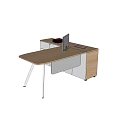 Modern Office Desk With Wooden Top White Drawers Metal Legs Computer Monitor And Stacked Books