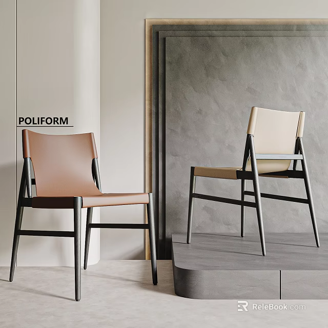 Modern Minimalist Brown And Beige Leather Leisure Chairs With Black Frame By Poliform 3d model 
