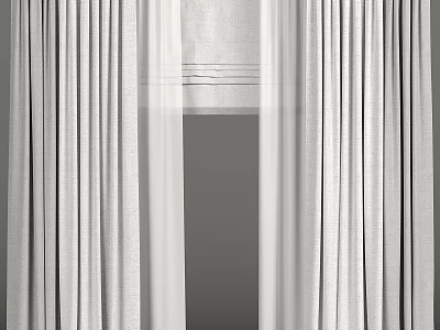 Elegant White Layered Curtains With Sheer Panels For Modern Home Decor 3d model