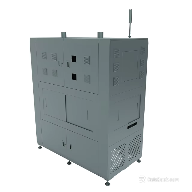 Gray Industrial Metal Cabinet With Multiple Panels Doors And Ventilation Grilles 3d model 