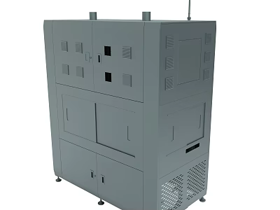 Gray Industrial Metal Cabinet With Multiple Panels Doors And Ventilation Grilles 3d model