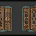 Traditional Carved Wooden Doors With Symmetrical Patterns And Intricate Details