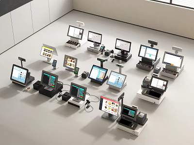 Various Retail Commercial POS Equipment With Touchscreen Displays And Models 3d model
