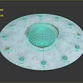 Blue Circular Flying Saucer With Green Dome And Surrounding Green Dots