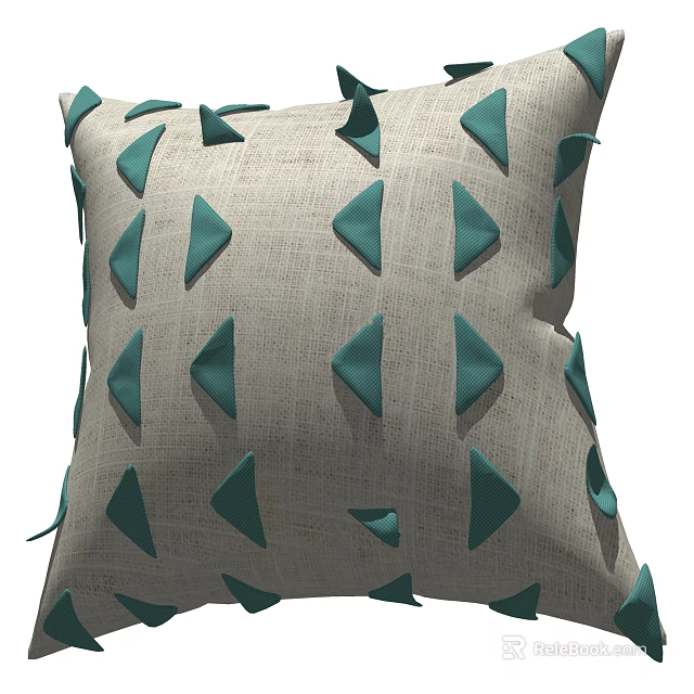 Modern Beige Linen Throw Pillow With Green Triangle 3D Decorative Design 3d model