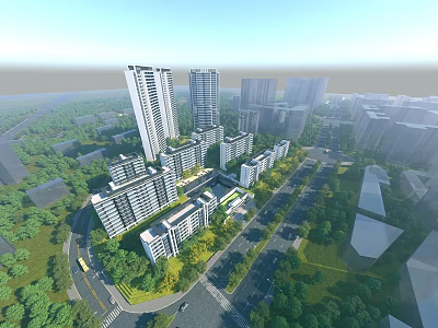 Aerial View Urban Planning With High Rise Residential Buildings Roads and Green Areas 3d model