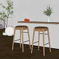 Stylish Home Bar Counter With Wooden Top Brown Stools Oranges And Green Plant Vase