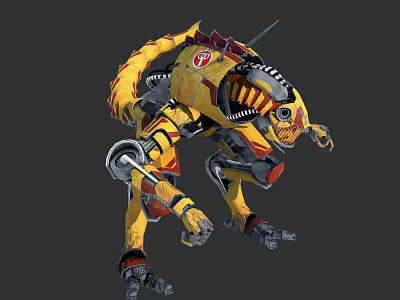 Futuristic Yellow Red Mechanical Monster Creature With Armor And Gears 3d model