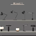 Stylish Modern Table Lamps With Various Designs On Display Shelves 3d model