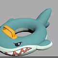 Shark Shaped Inflatable Swim Ring With Blue Body Yellow Handle And Red Mouth