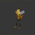 Cartoon Bee Character With Yellow Black Body Big Eyes And Transparent Wings