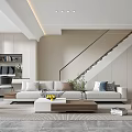 Modern Living and Dining Room Interior With Floor to Ceiling Windows Sofa And Coffee Table