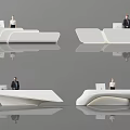 Modern Sleek White Reception Desk With Computer Monitor And Receptionist In Office Lobby