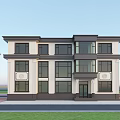 Modern Two Story Detached Villa With White Exterior Black Frames Spacious Windows And Decorative Patterns