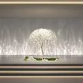 Indoor Decorative Landscape With White Tree Green Plants And Light Ripple Background